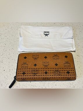 MCM Cognac viestos studded leather  Zip around Wallet